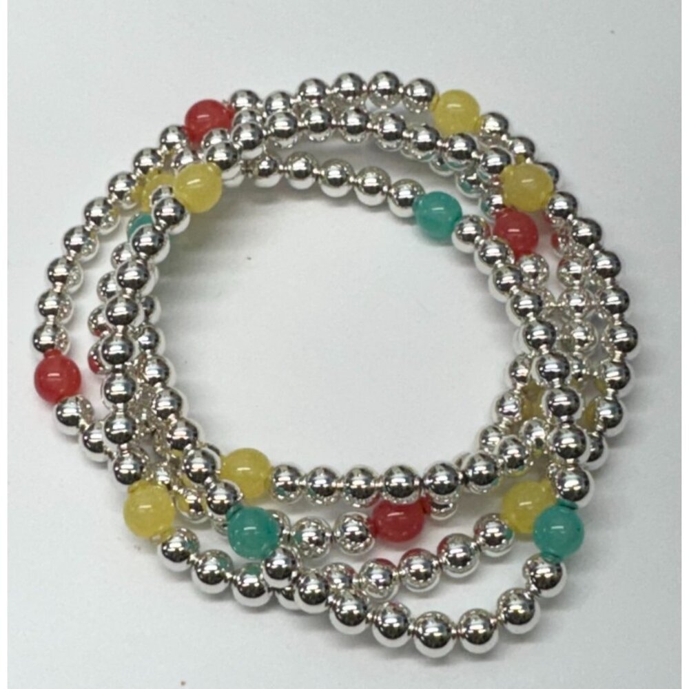 Vintage four strand beaded bracelet set silver